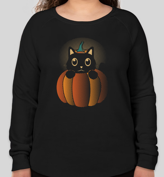 Black Pumpkin Cat - Ladies Crewneck Sweatshirt